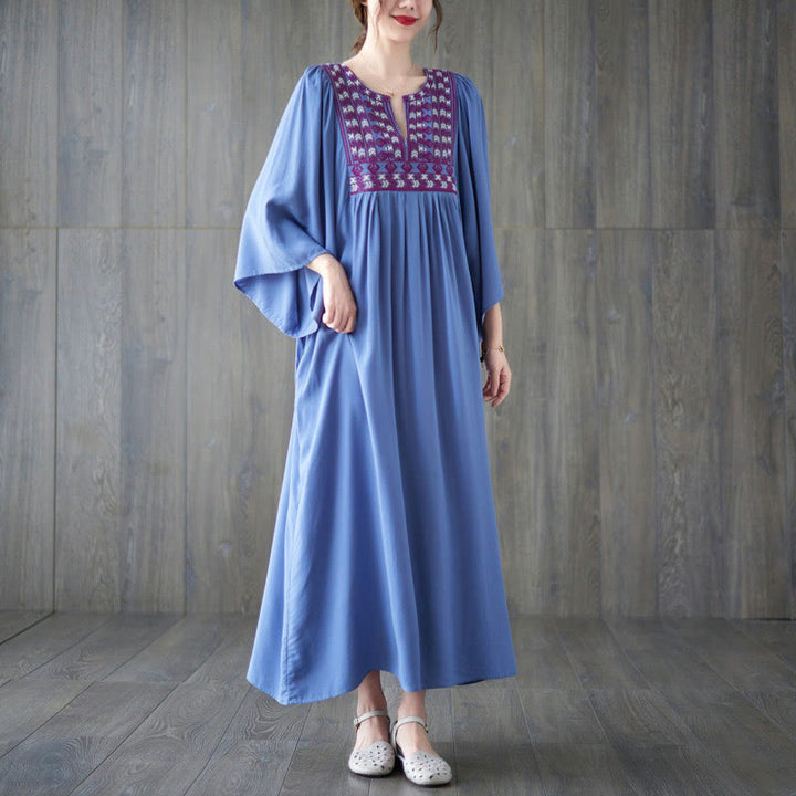 Vestido midi con bordado de Buddha Stones, dobladillo con volantes y bolsillos - image 18