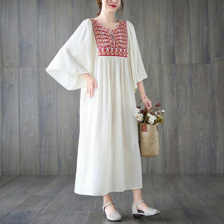 Vestido midi con bordado de Buddha Stones, dobladillo con volantes y bolsillos - image 13