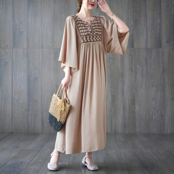 Vestido midi con bordado de Buddha Stones, dobladillo con volantes y bolsillos - image 29