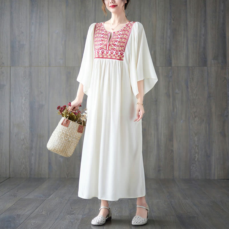 Vestido midi con bordado de Buddha Stones, dobladillo con volantes y bolsillos - image 4