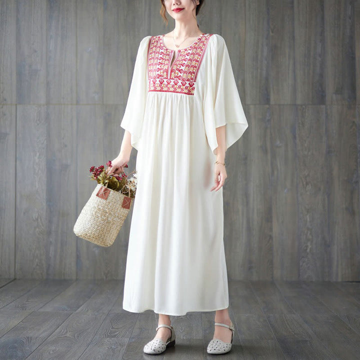 Vestido midi con bordado de Buddha Stones, dobladillo con volantes y bolsillos - image 4