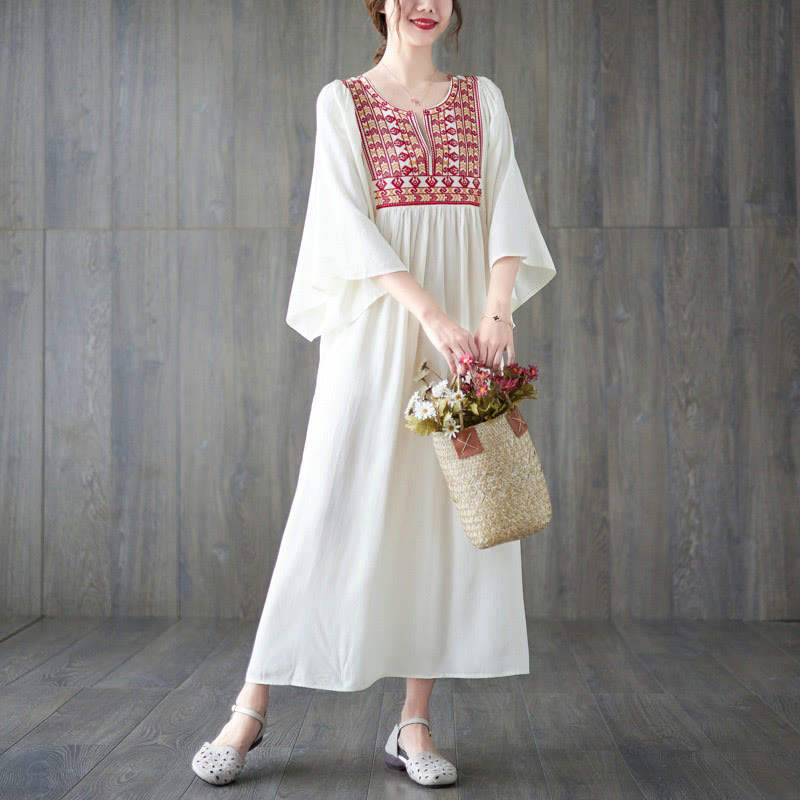 Vestido midi con bordado de Buddha Stones, dobladillo con volantes y bolsillos - image 12