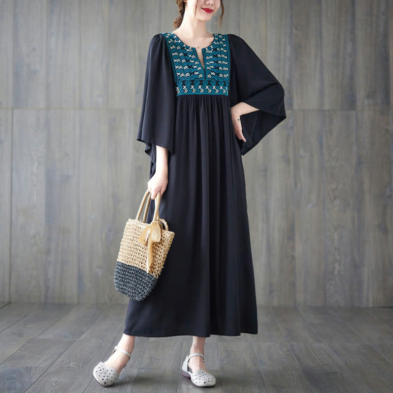 Vestido midi con bordado de Buddha Stones, dobladillo con volantes y bolsillos - image 26