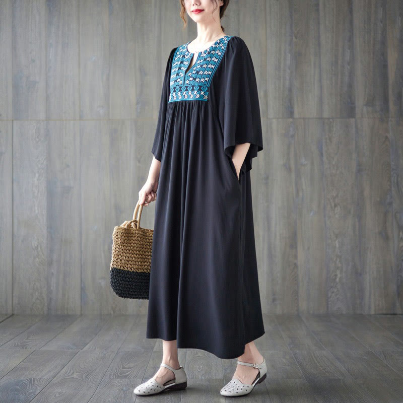 Vestido midi con bordado de Buddha Stones, dobladillo con volantes y bolsillos - image 24
