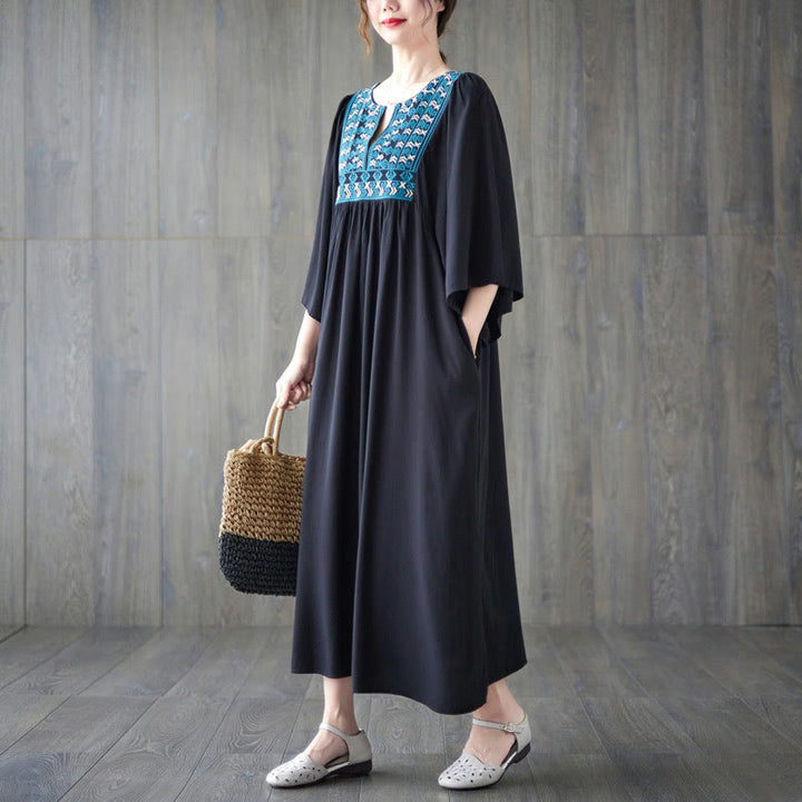 Vestido midi con bordado de Buddha Stones, dobladillo con volantes y bolsillos - image 24