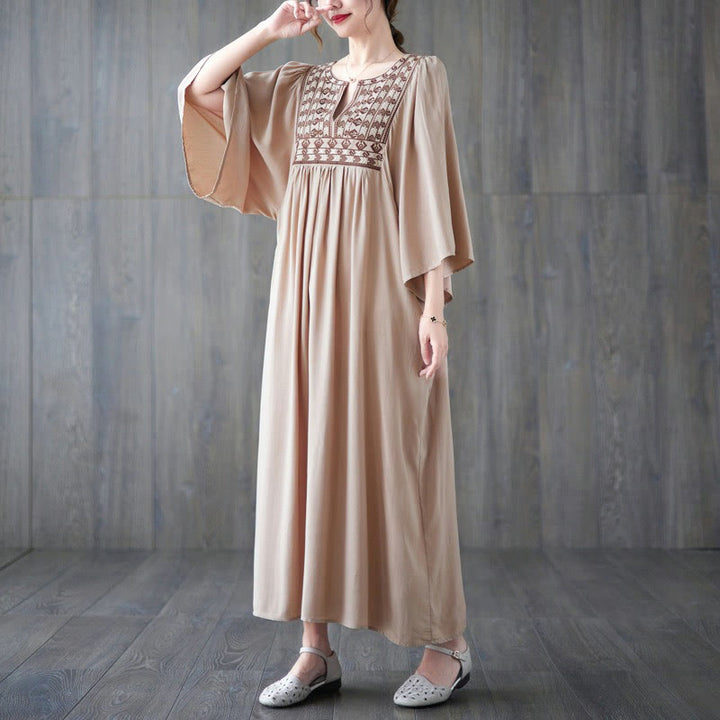 Vestido midi con bordado de Buddha Stones, dobladillo con volantes y bolsillos - image 30