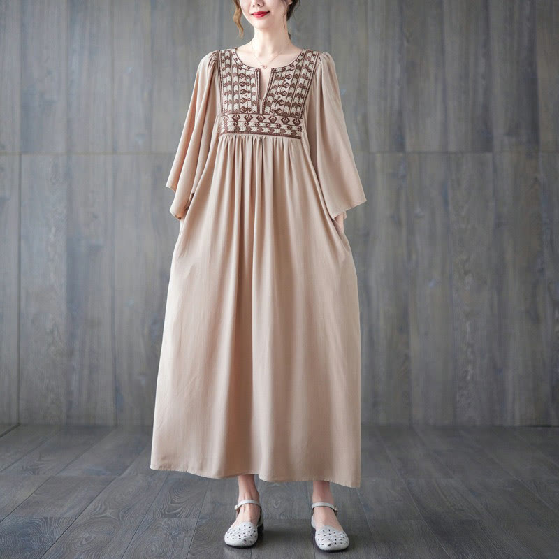 Vestido midi con bordado de Buddha Stones, dobladillo con volantes y bolsillos - Trigo - F (Apto para US4-12; UK/AU8-16; UE 36-44) - image 28