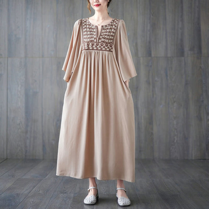 Vestido midi con bordado de Buddha Stones, dobladillo con volantes y bolsillos - Trigo - F (Apto para US4-12; UK/AU8-16; UE 36-44) - image 28