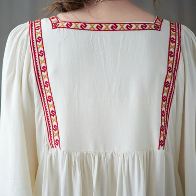 Vestido midi con bordado de Buddha Stones, dobladillo con volantes y bolsillos - image 6