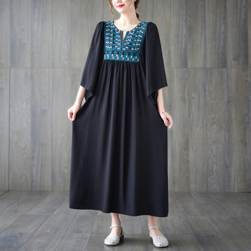 Vestido midi con bordado de Buddha Stones, dobladillo con volantes y bolsillos - image 23