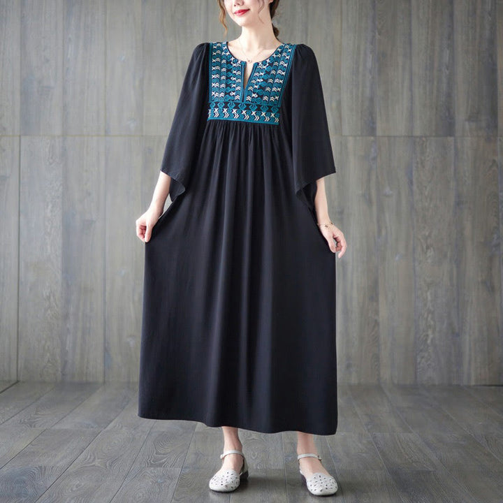 Vestido midi con bordado de Buddha Stones, dobladillo con volantes y bolsillos - image 23