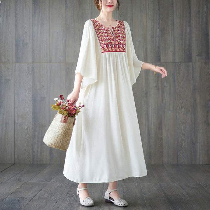 Vestido midi con bordado de Buddha Stones, dobladillo con volantes y bolsillos - image 3