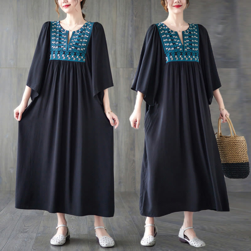 Vestido midi con bordado de Buddha Stones, dobladillo con volantes y bolsillos - image 27