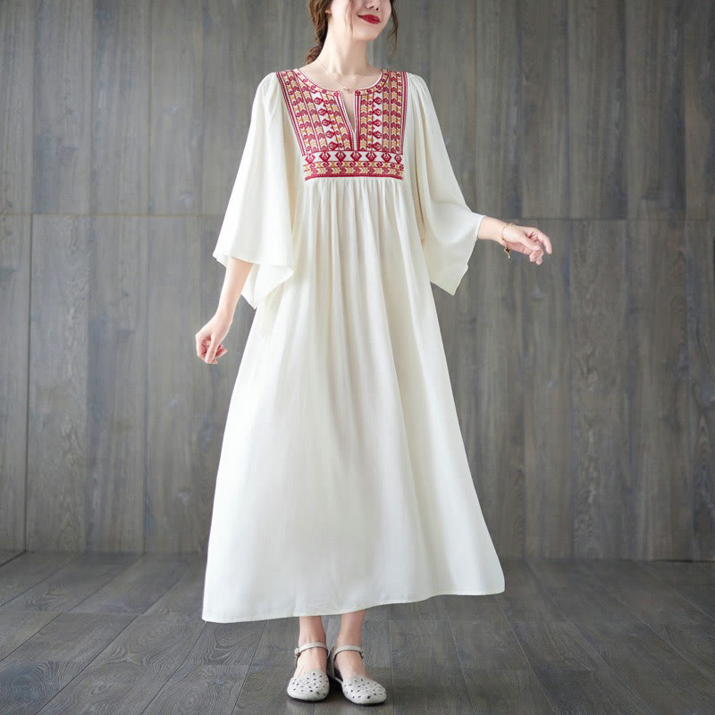Vestido midi con bordado de Buddha Stones, dobladillo con volantes y bolsillos - Blanco - F (Apto para US4-12; UK/AU8-16; UE 36-44) - image 1