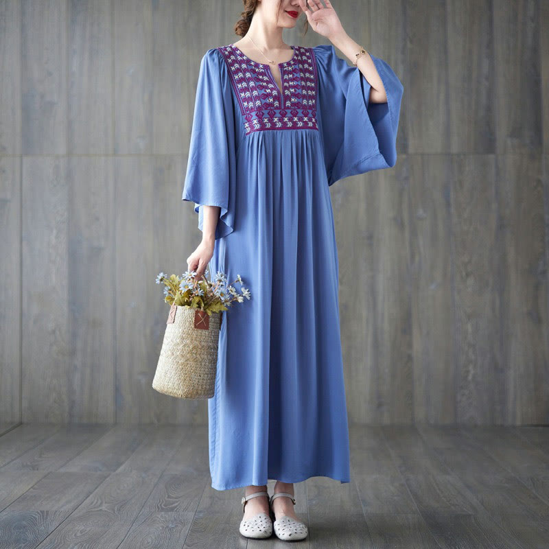 Vestido midi con bordado de Buddha Stones, dobladillo con volantes y bolsillos - image 20