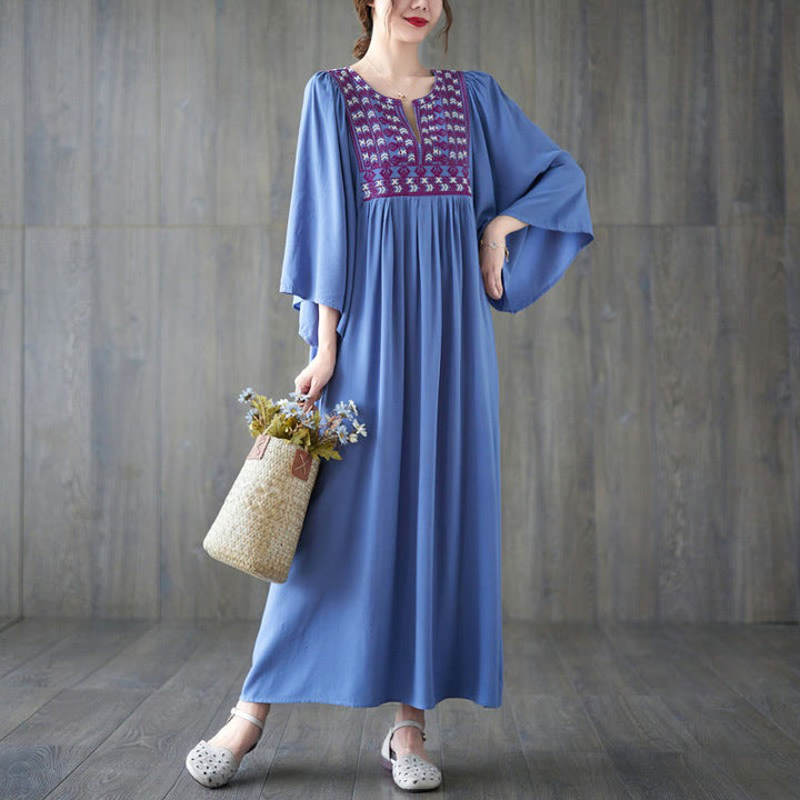 Vestido midi con bordado de Buddha Stones, dobladillo con volantes y bolsillos - image 19