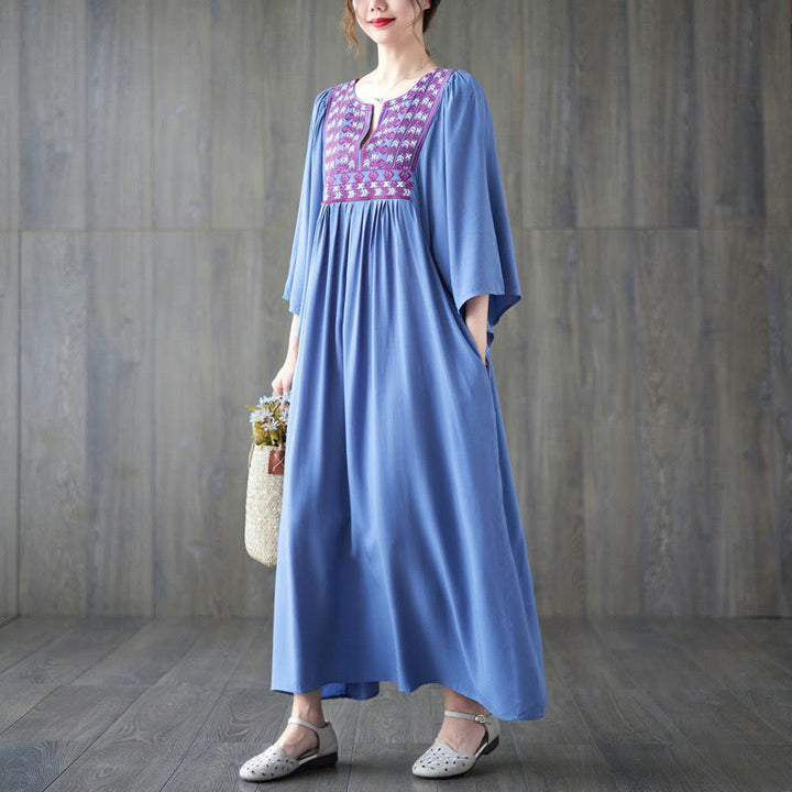 Vestido midi con bordado de Buddha Stones, dobladillo con volantes y bolsillos - image 16