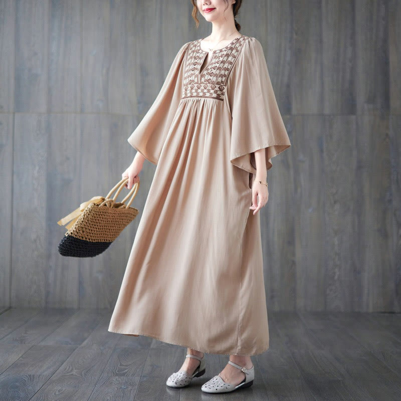 Vestido midi con bordado de Buddha Stones, dobladillo con volantes y bolsillos - image 31