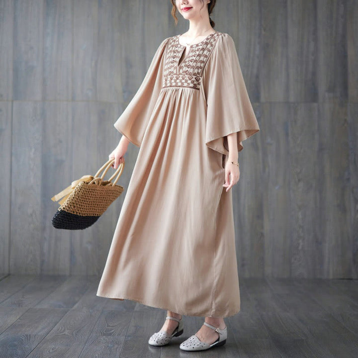 Vestido midi con bordado de Buddha Stones, dobladillo con volantes y bolsillos - image 31