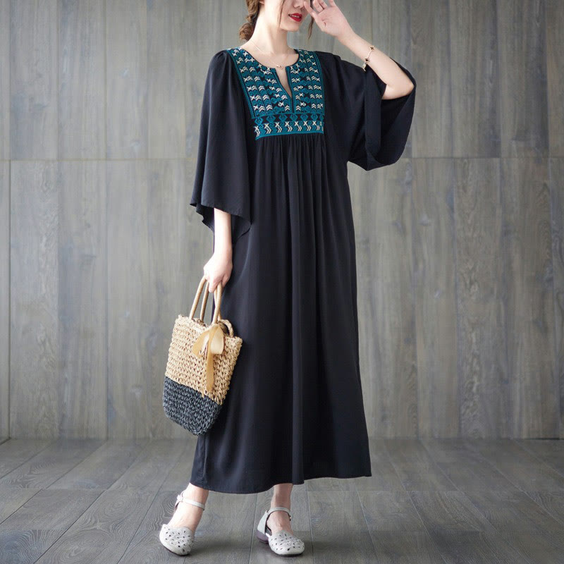 Vestido midi con bordado de Buddha Stones, dobladillo con volantes y bolsillos - image 22