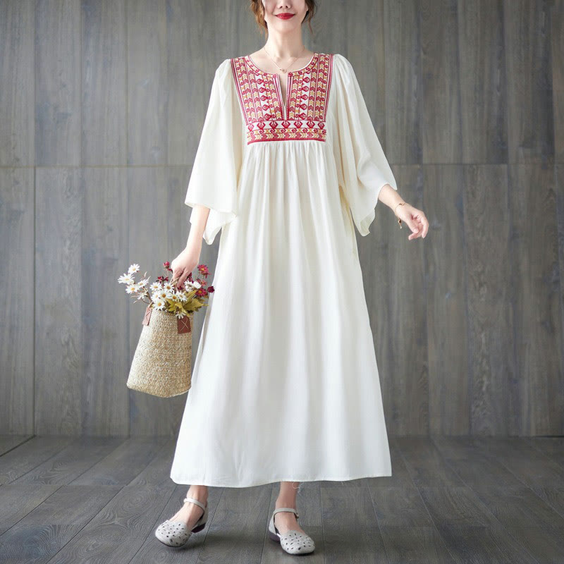Vestido midi con bordado de Buddha Stones, dobladillo con volantes y bolsillos - image 11