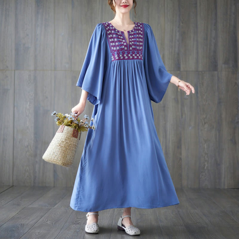 Vestido midi con bordado de Buddha Stones, dobladillo con volantes y bolsillos - image 15