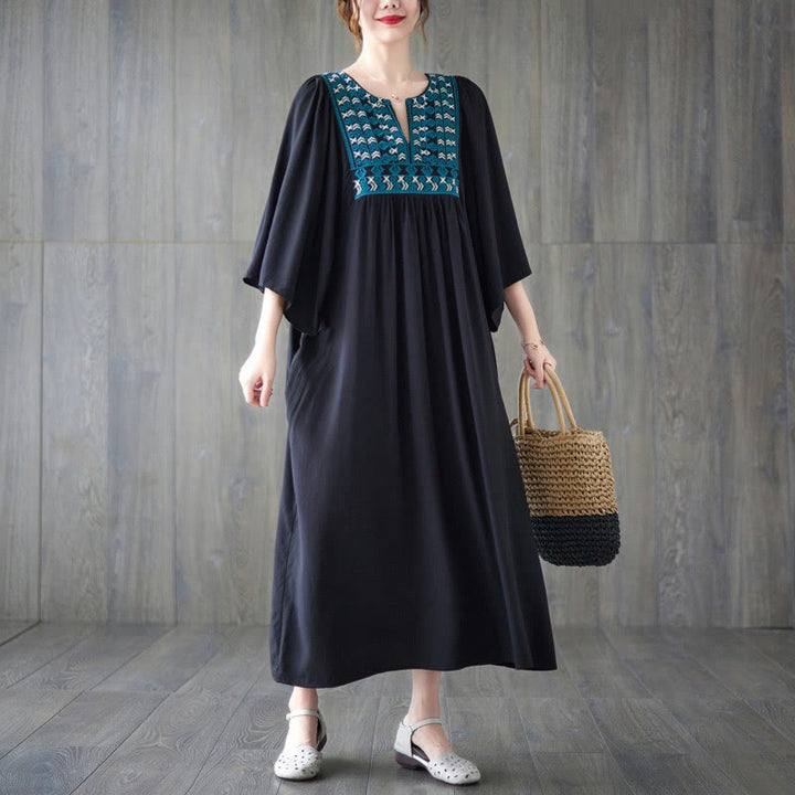 Vestido midi con bordado de Buddha Stones, dobladillo con volantes y bolsillos - image 25