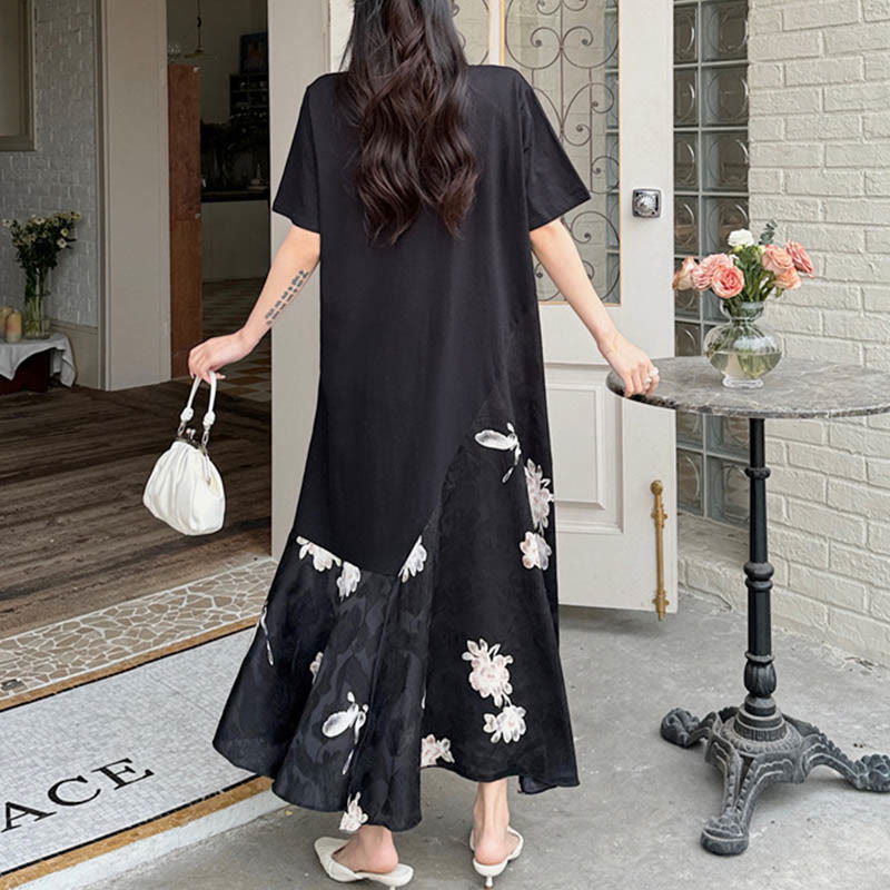 Buddha Stones Vestido informal midi de manga corta con flores en jacquard - image 2