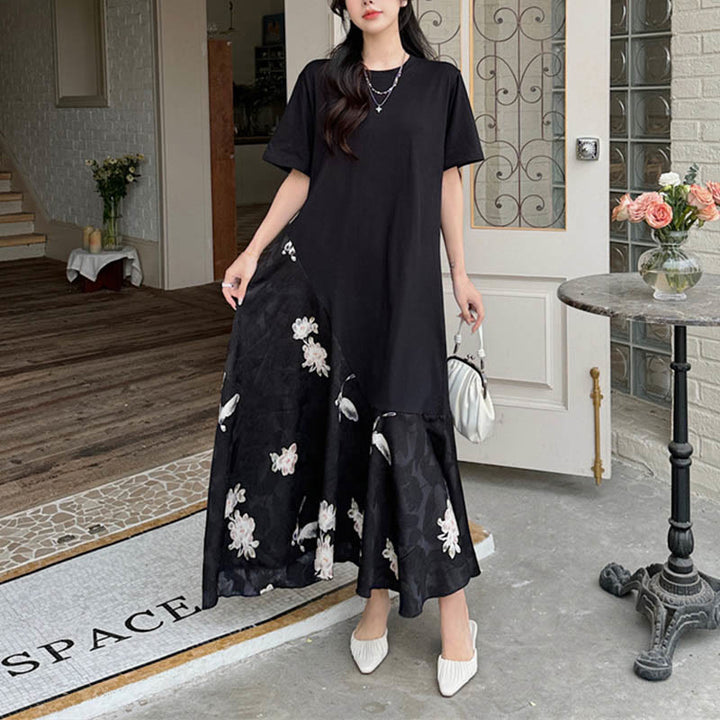 Buddha Stones Vestido informal midi de manga corta con flores en jacquard - image 8