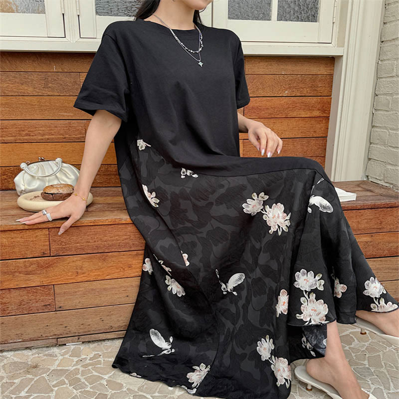 Buddha Stones Vestido informal midi de manga corta con flores en jacquard - image 3