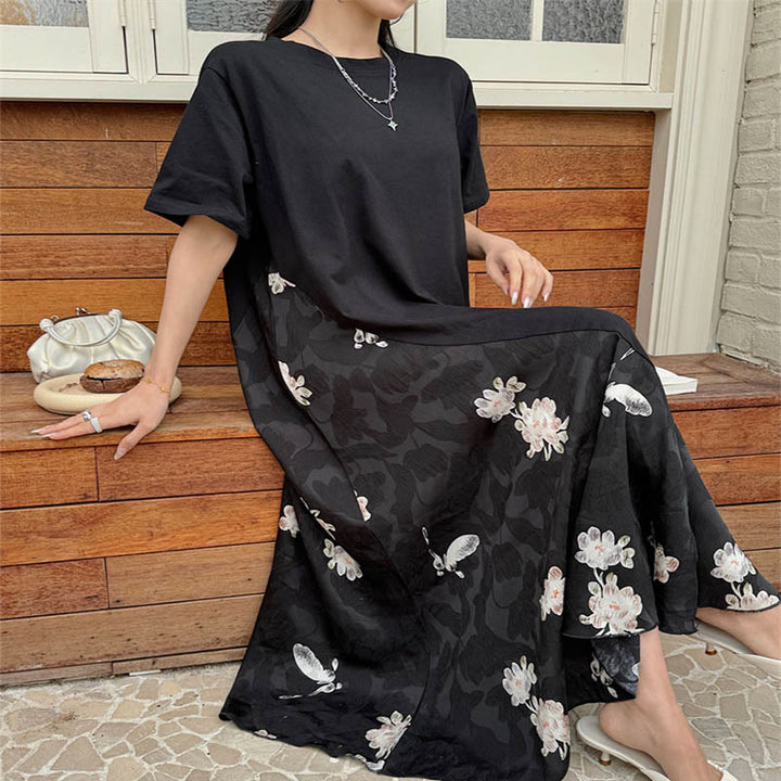 Buddha Stones Vestido informal midi de manga corta con flores en jacquard - image 3
