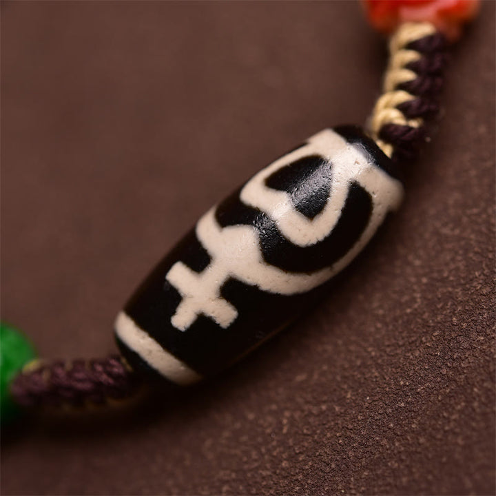 Pulsera de cuerda trenzada de riqueza con cuentas tibetanas Dzi hechas a mano de Buddha Stones