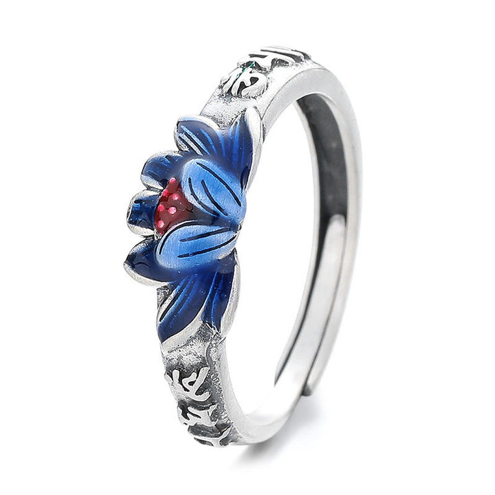 Buddha Stones Anillo de Paz de Plata 925 Estampado con el Mantra Om Mani Padme Hum y Relieve de Loto
