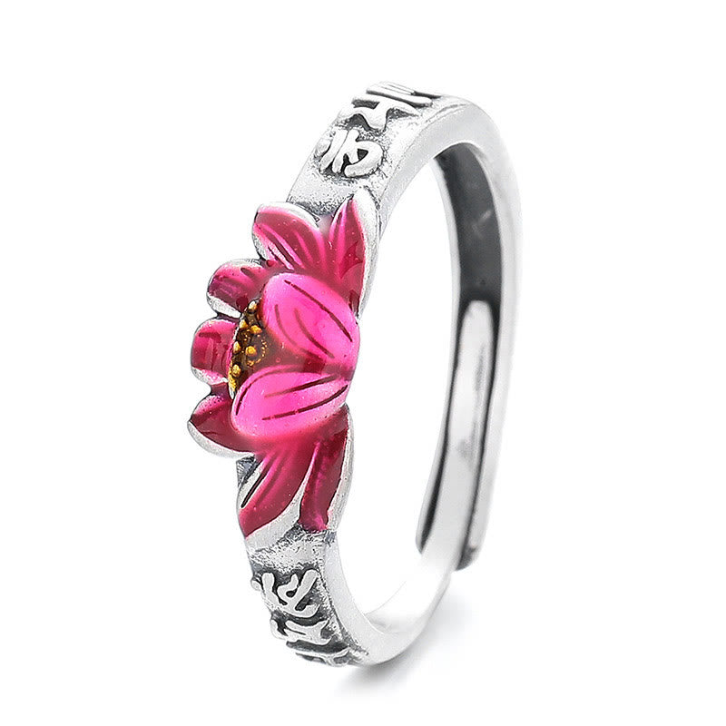 Buddha Stones Anillo de Paz de Plata 925 Estampado con el Mantra Om Mani Padme Hum y Relieve de Loto