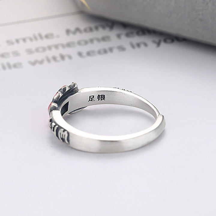 Buddha Stones Anillo de Paz de Plata 925 Estampado con el Mantra Om Mani Padme Hum y Relieve de Loto