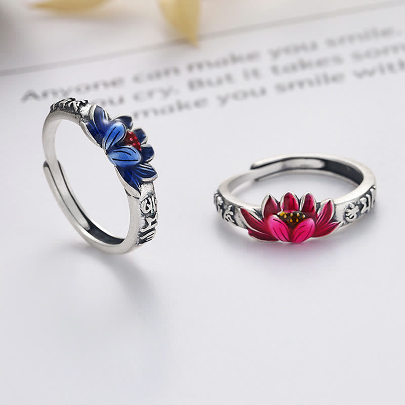 Buddha Stones Anillo de Paz de Plata 925 Estampado con el Mantra Om Mani Padme Hum y Relieve de Loto - image 0