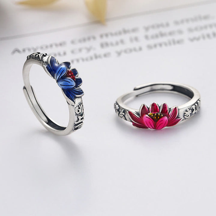 Buddha Stones Anillo de Paz de Plata 925 Estampado con el Mantra Om Mani Padme Hum y Relieve de Loto - image 0