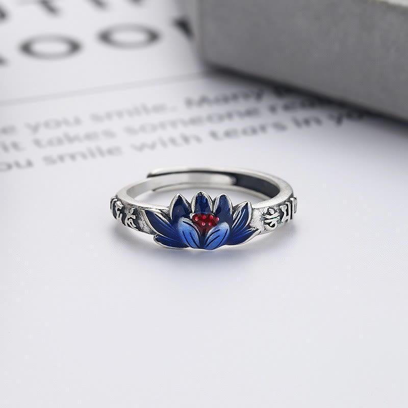 Buddha Stones Anillo de Paz de Plata 925 Estampado con el Mantra Om Mani Padme Hum y Relieve de Loto