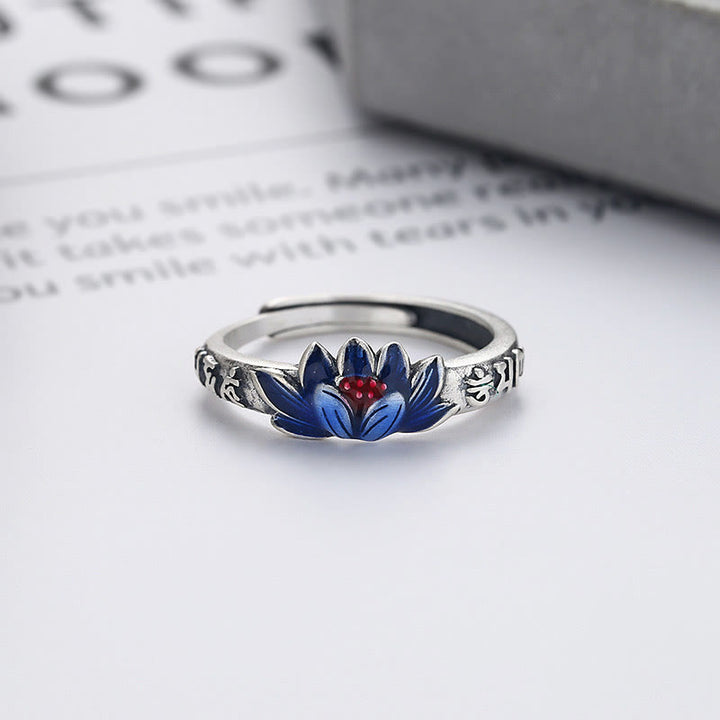 Buddha Stones Anillo de Paz de Plata 925 Estampado con el Mantra Om Mani Padme Hum y Relieve de Loto