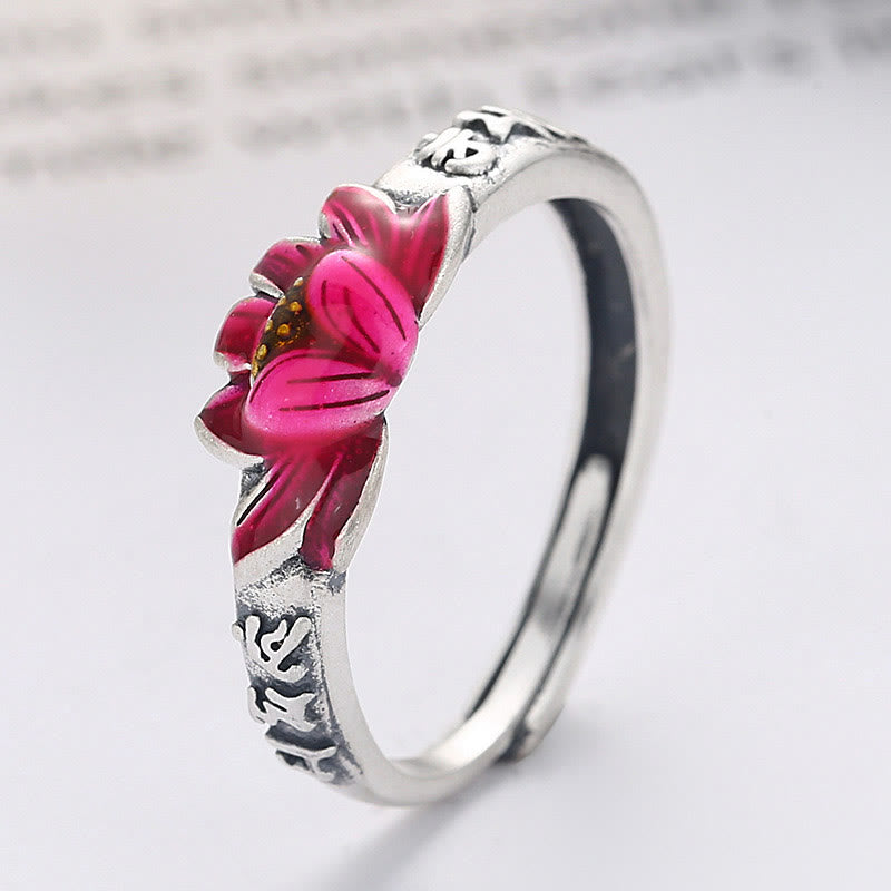 Buddha Stones Anillo de Paz de Plata 925 Estampado con el Mantra Om Mani Padme Hum y Relieve de Loto