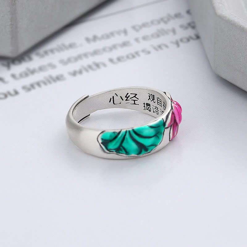 Buddha Stones Anillo de Plata de Ley 925 con Flor de Loto y Sutra del Corazón de la Iluminación - image 3