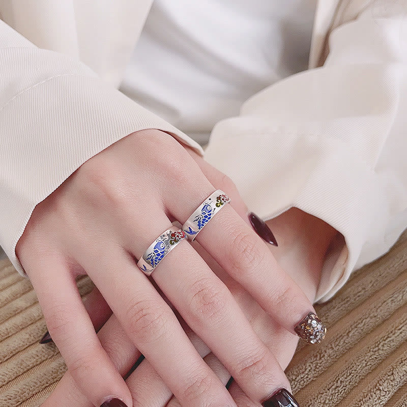 Buddha Stones Anillo de riqueza de pez koi afortunado de plata esterlina 925 con nubes auspiciosas - image 10