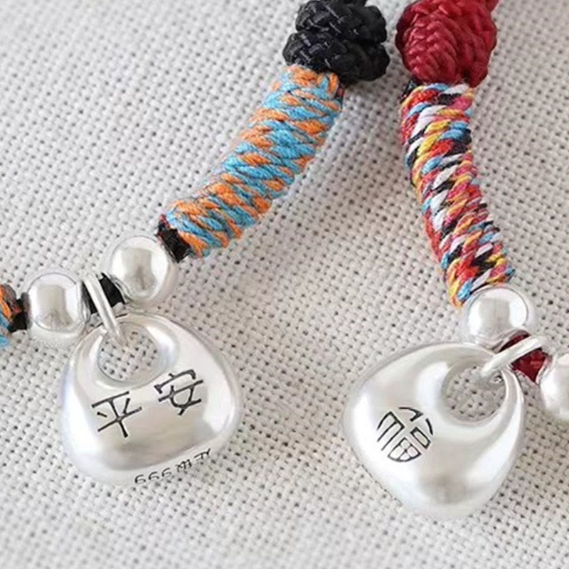 Buddha Stones Pulsera Trenzada de Plata de Ley 925 Hecha a Mano con el Carácter Fu para Suerte y Bienestar