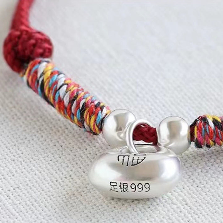 Buddha Stones Pulsera Trenzada de Plata de Ley 925 Hecha a Mano con el Carácter Fu para Suerte y Bienestar