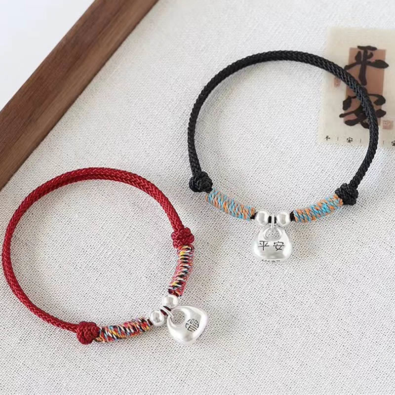 Buddha Stones Pulsera Trenzada de Plata de Ley 925 Hecha a Mano con el Carácter Fu para Suerte y Bienestar