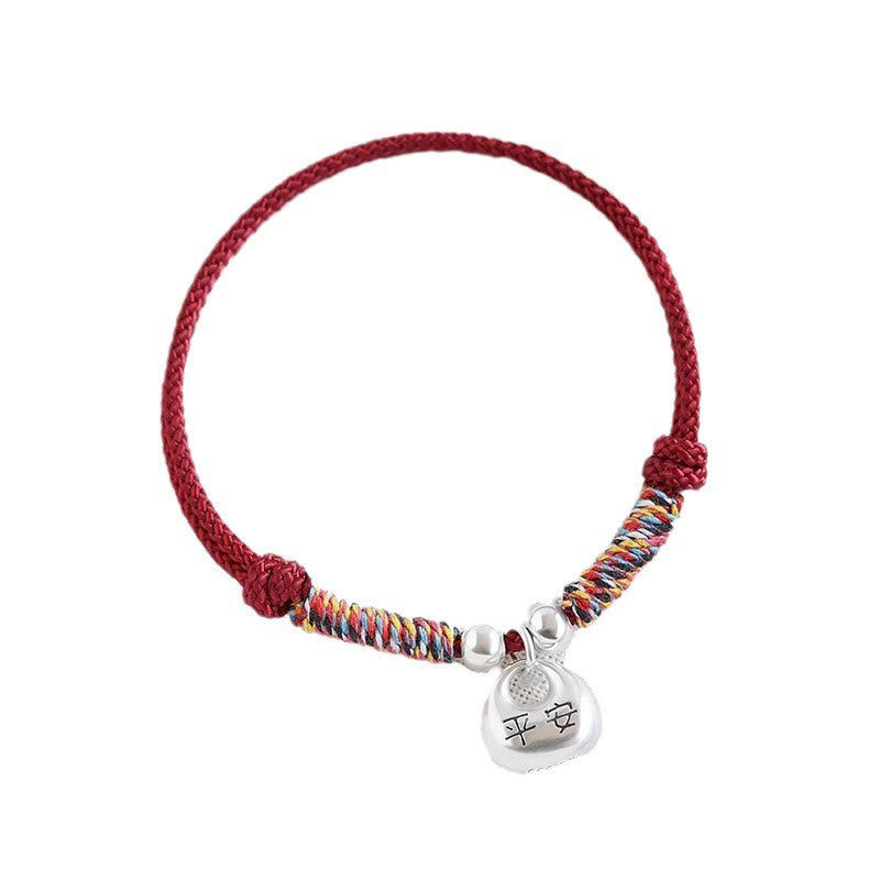 Buddha Stones Pulsera Trenzada de Plata de Ley 925 Hecha a Mano con el Carácter Fu para Suerte y Bienestar