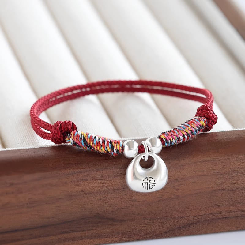 Buddha Stones Pulsera Trenzada de Plata de Ley 925 Hecha a Mano con el Carácter Fu para Suerte y Bienestar