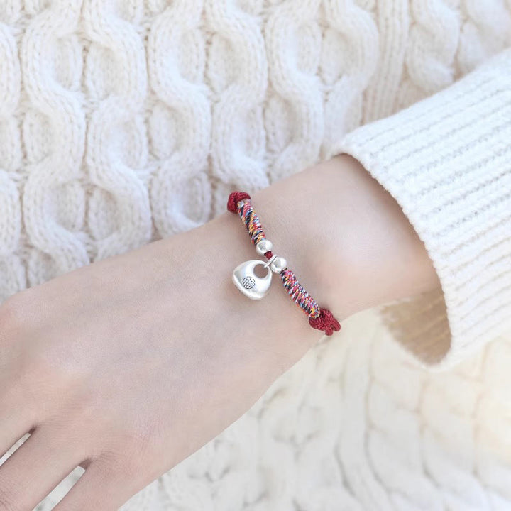 Buddha Stones Pulsera Trenzada de Plata de Ley 925 Hecha a Mano con el Carácter Fu para Suerte y Bienestar