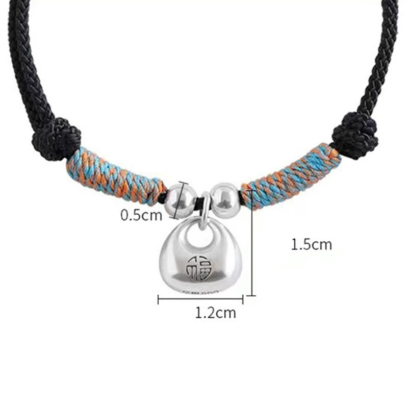 Buddha Stones Pulsera Trenzada de Plata de Ley 925 Hecha a Mano con el Carácter Fu para Suerte y Bienestar