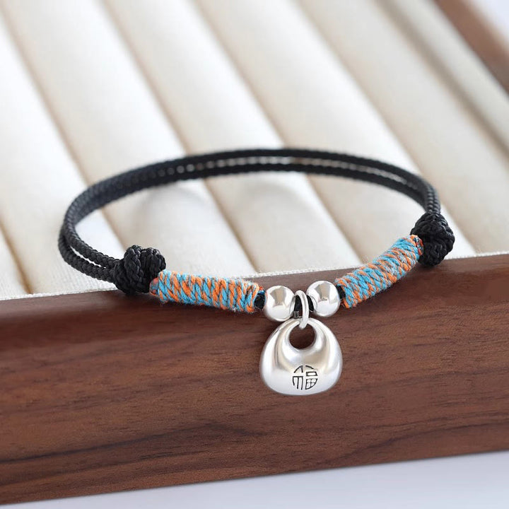 Buddha Stones Pulsera Trenzada de Plata de Ley 925 Hecha a Mano con el Carácter Fu para Suerte y Bienestar
